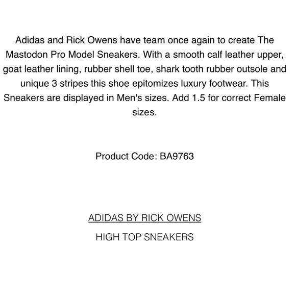 RICK OWENS | ADIDAS MASTODON PRO HIGH TOP LEATHER SNEAKERS HYPEBEAST FW16 - Picture 17 of 17